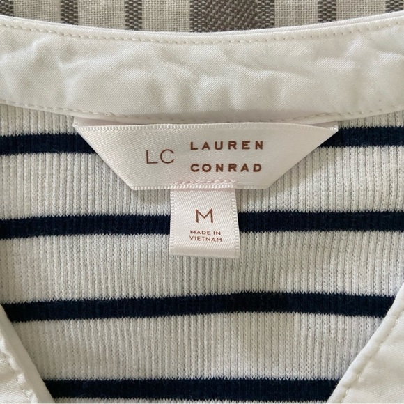 Lauren Conrad Navy and White Striped Henley Top. - Picture 2 of 6